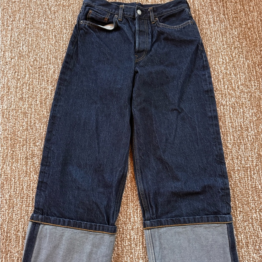COS Wide Leg Dark Indigo Cuffed Jeans 26